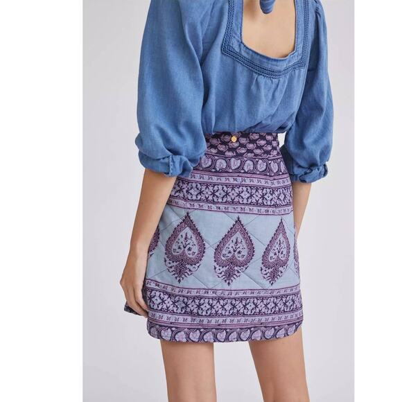 New Free People Maddy Quilted Mini Skirt by ANTIK BATIK $184 SMALL Blue - Picture 6 of 6
